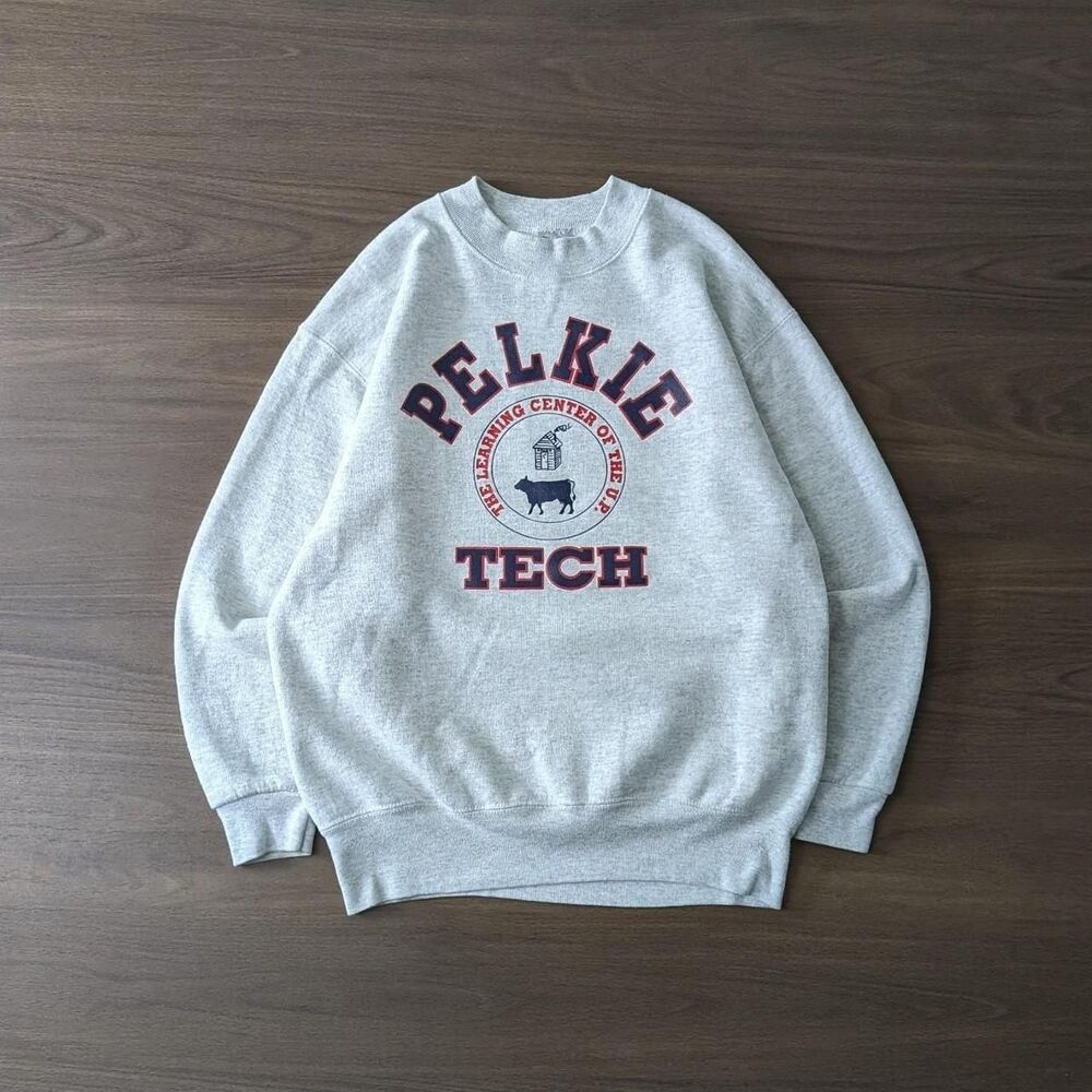Vintage Pelkie Tech UP Michigan Retro Gray Crewneck Fruit of The Loom Heavy Sz M